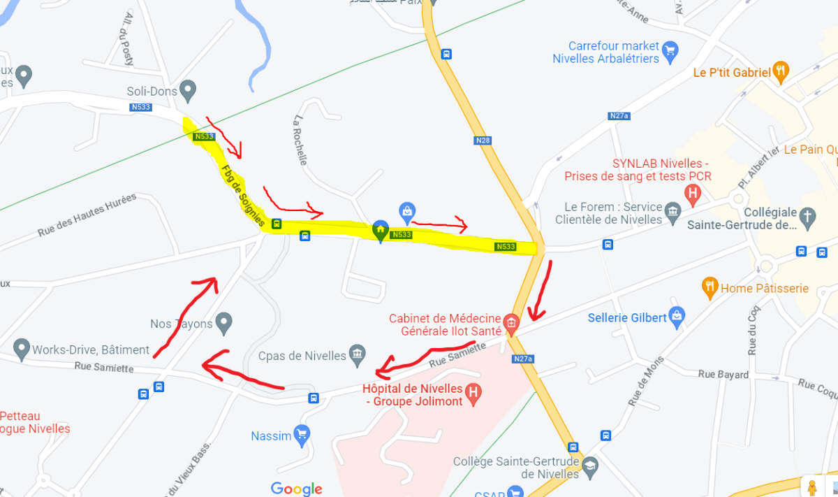 "RUE FAUBOURG DE SOIGNIES, NIVELLES : LA RUE DOIT DEVENIR UN SENS UNIQUE VERS LA GRAND PLACE"