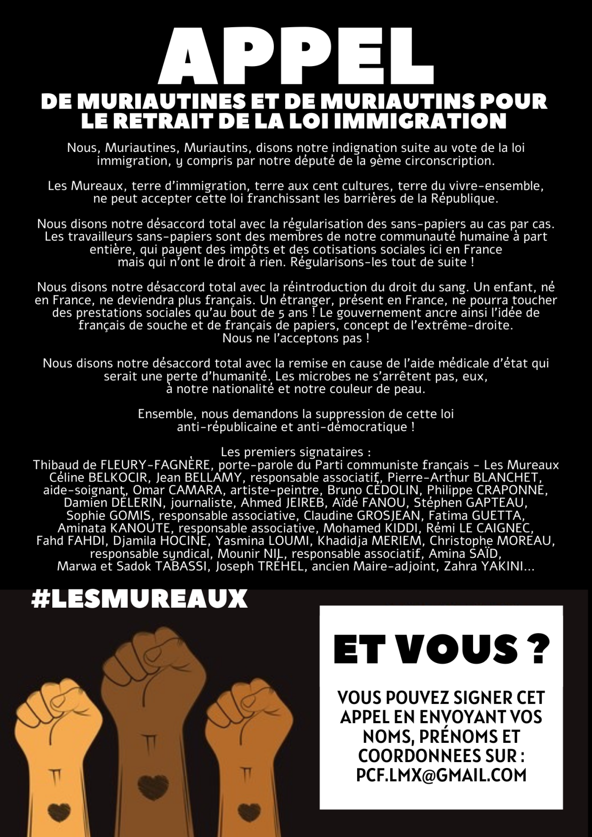 Appel des Muriautines et Muriautins pour le retrait de la loi immigration