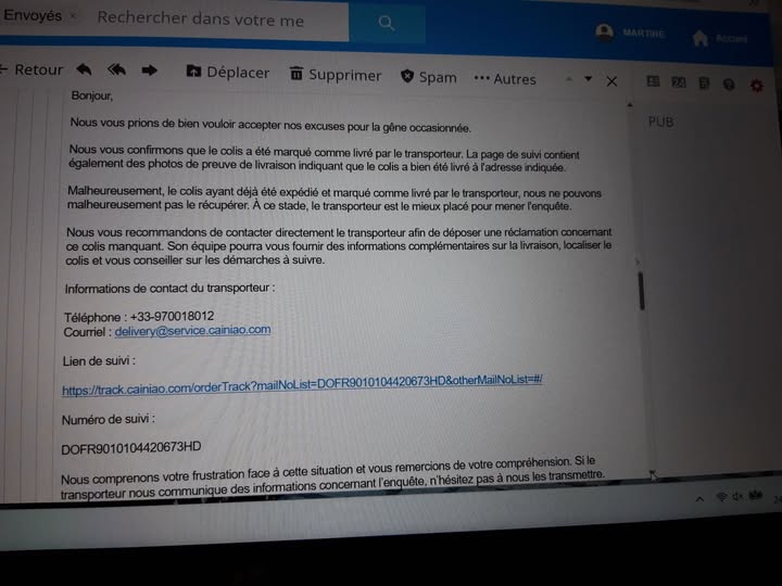 BOYCOT site de livraison CAINIAO qui simule une livraison mais récupère le colis pour son compte .à signaler aux VPC !