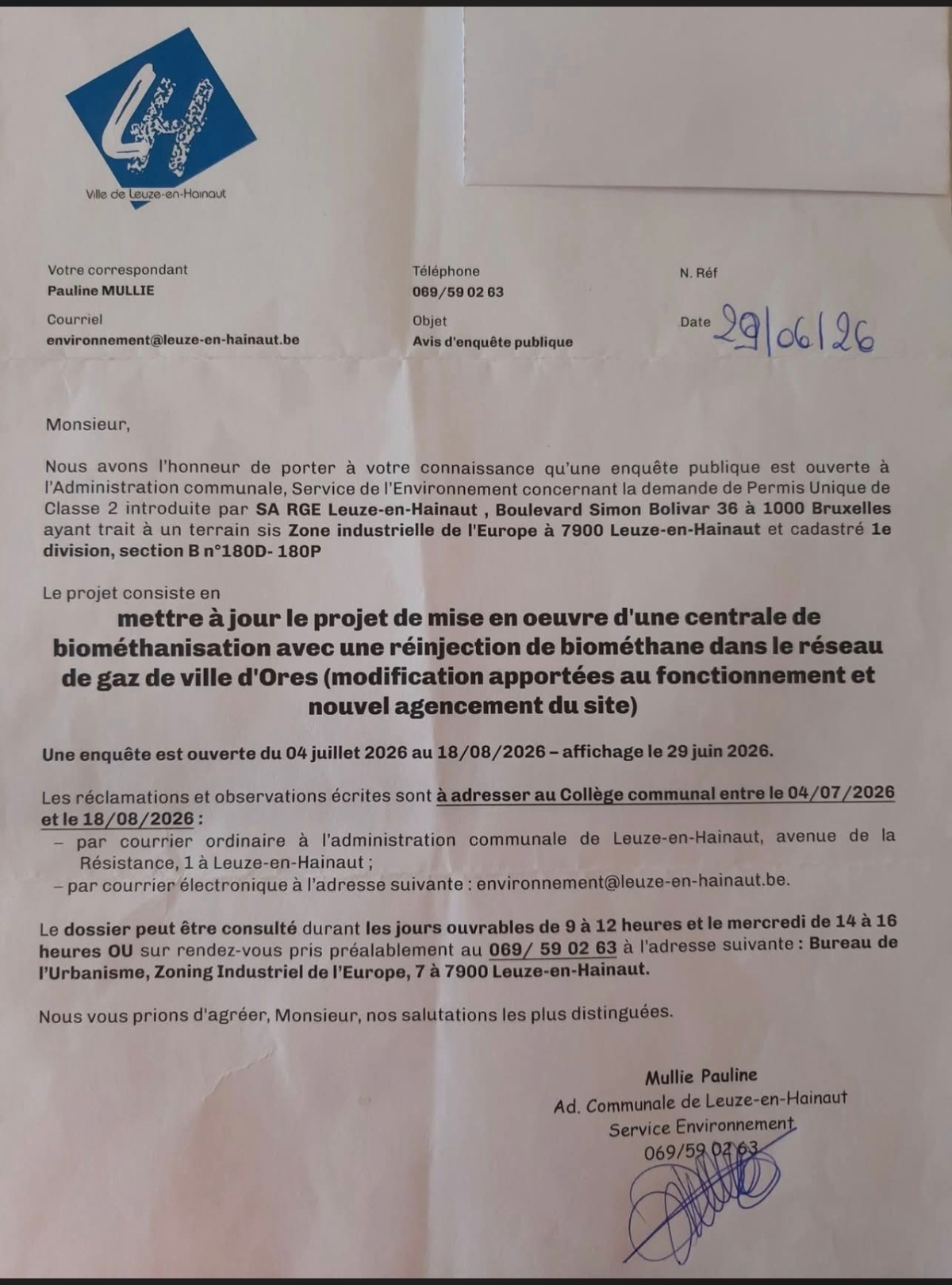 Mobilisation contre la centrale de bio méthanisation sur Leuze-en-Hainaut
