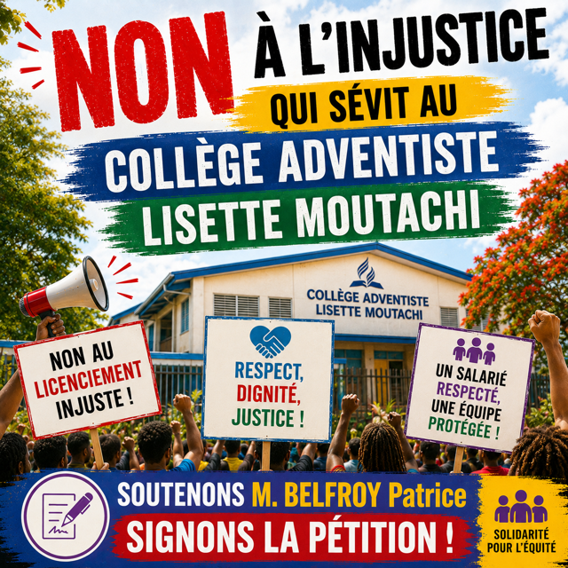 NON ! au licenciement de M. Patrice BELFROY, salarié du Collège Adventiste Lisette Moutachi