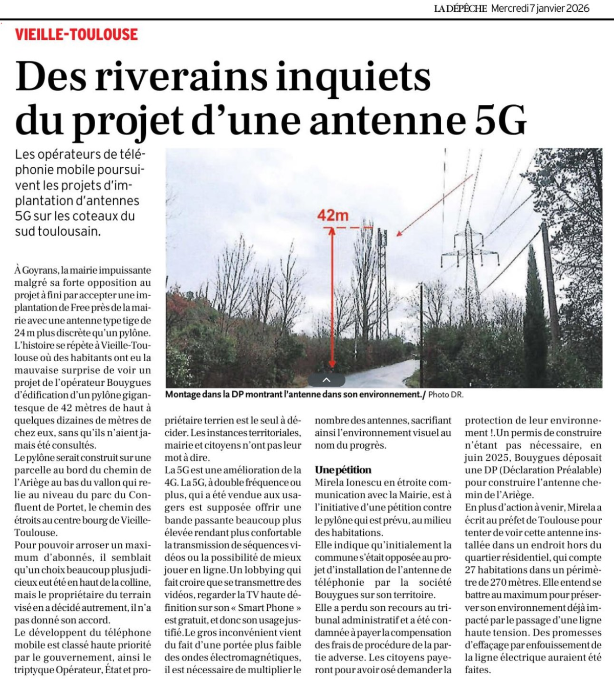 Stop au projet d'implantation du pylône antennes téléphoniques à Vieille-Toulouse